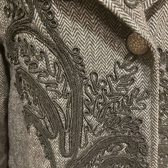 Soft Surroundings Appliquéd Herringbone Blazer Wool Blend Vintage Style Boho,Med - Picture 10 of 10